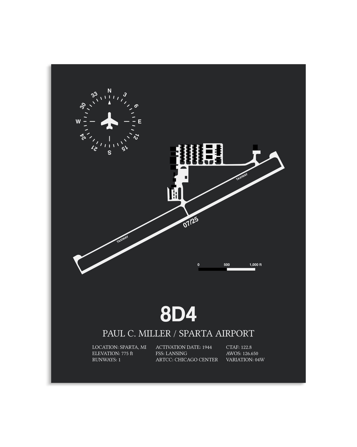 Gray Framed Paul C Miller/Sparta Airport layout wall art poster