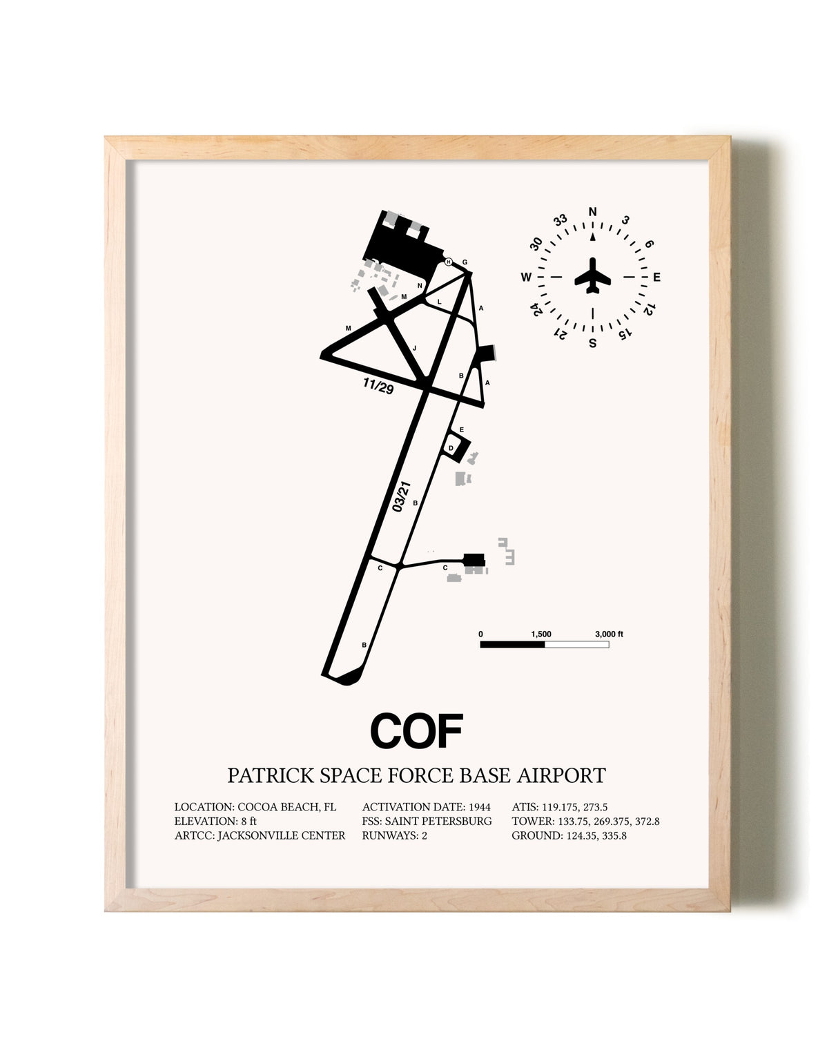 Patrick Space Force Base Airport framed wall art in white frame