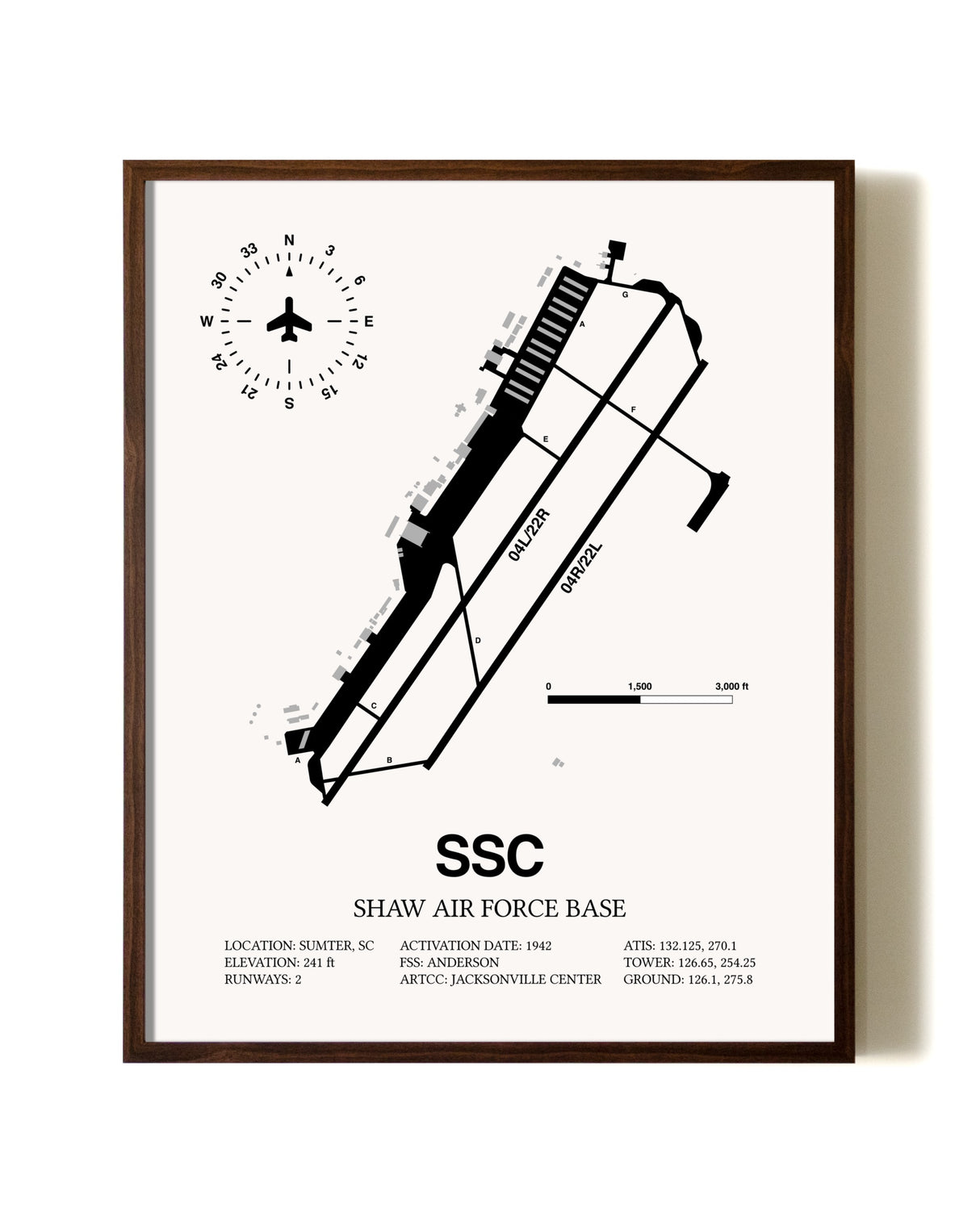 Shaw Air Force Base aviation print in walnut frame