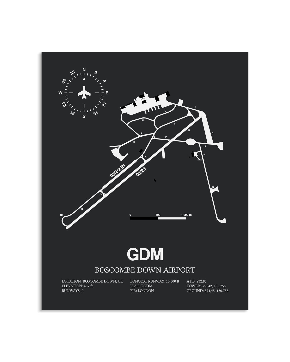 Gray Framed Boscombe Down Airport layout wall art poster