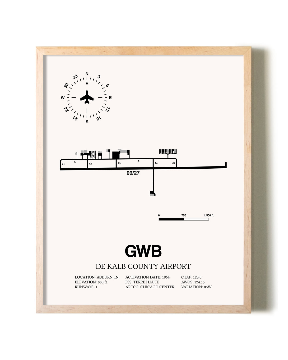 De Kalb County Airport framed wall art in white frame