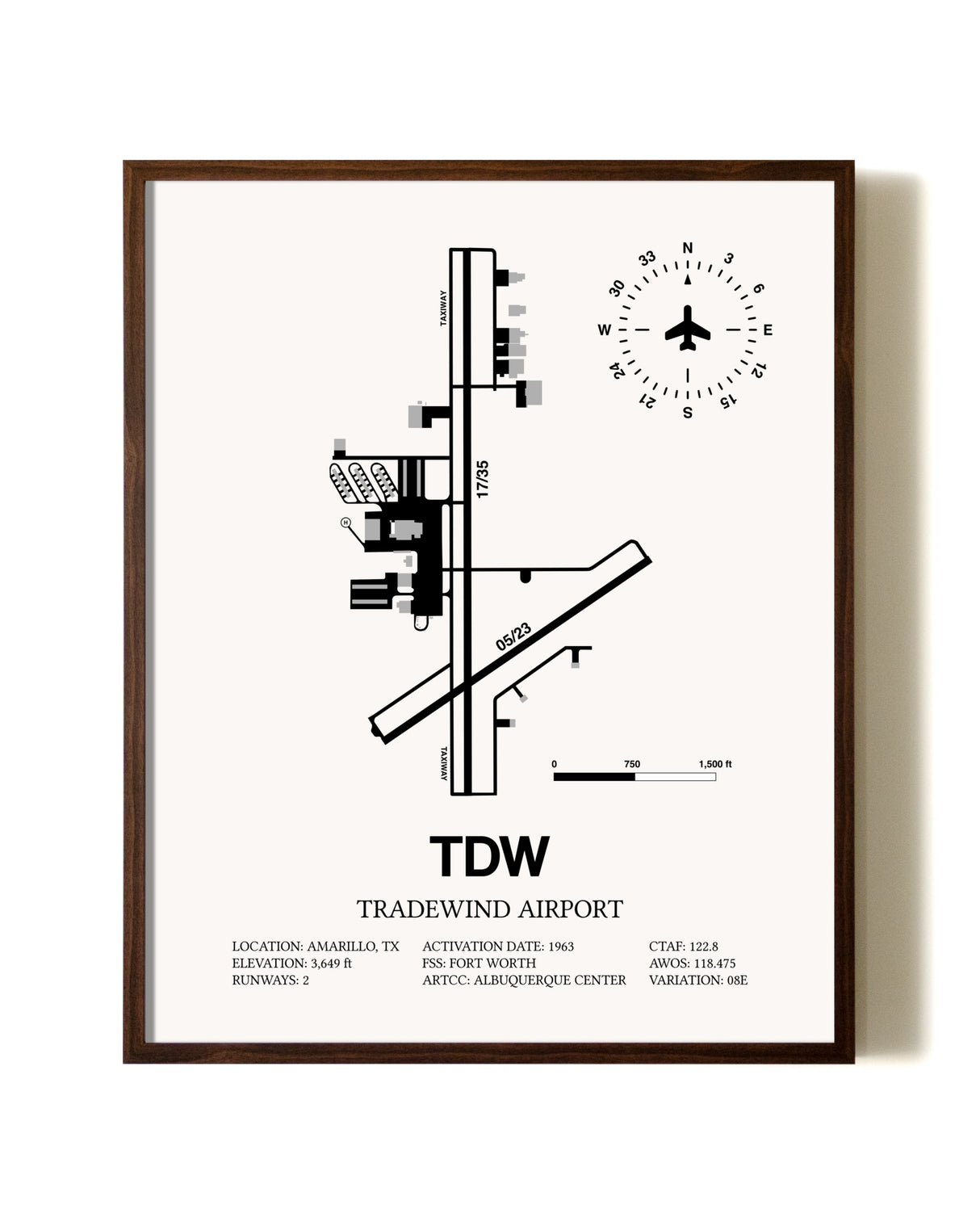Tradewind Airport aviation print in walnut frame