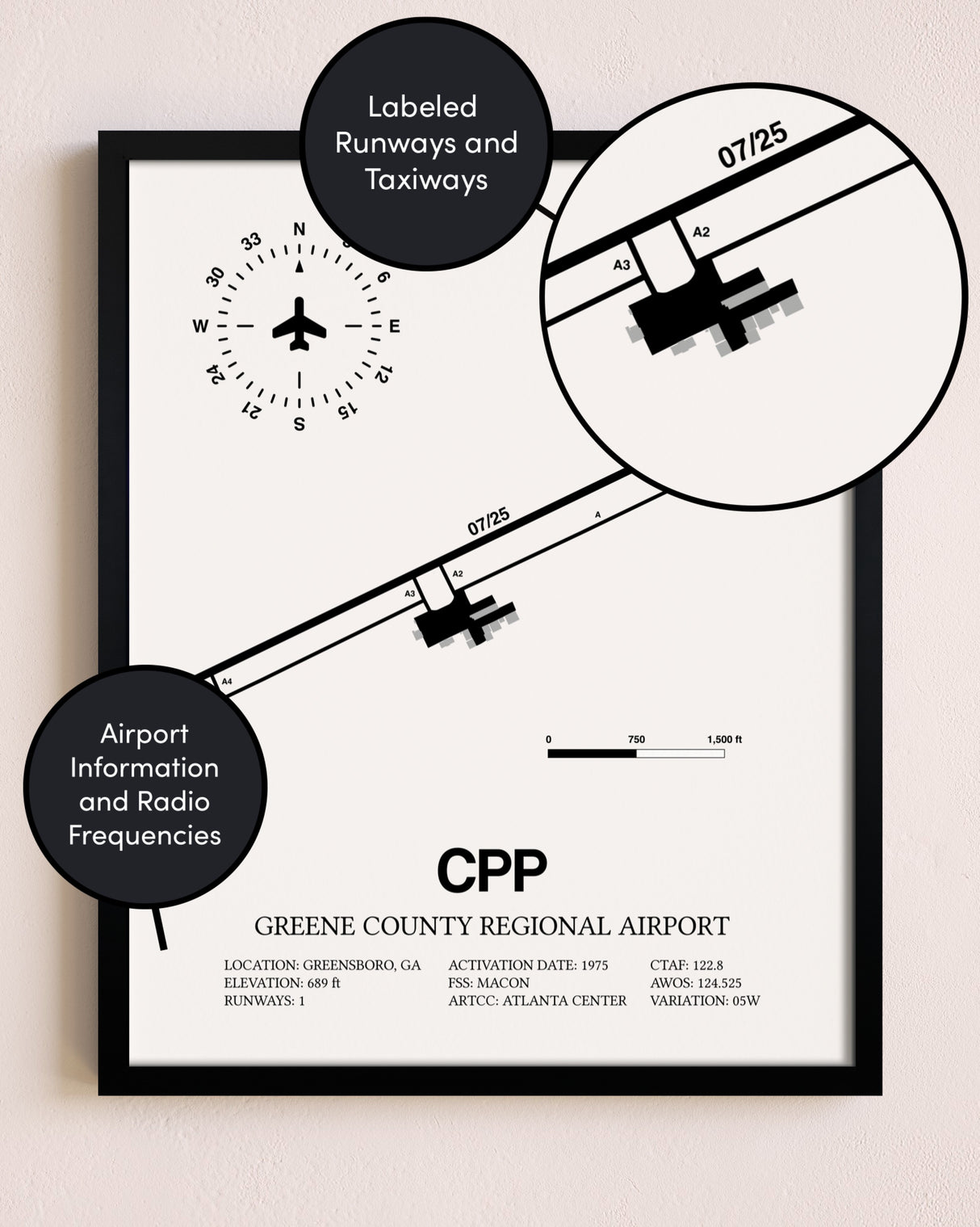 Framed Greene County Regional Airport layout wall art poster