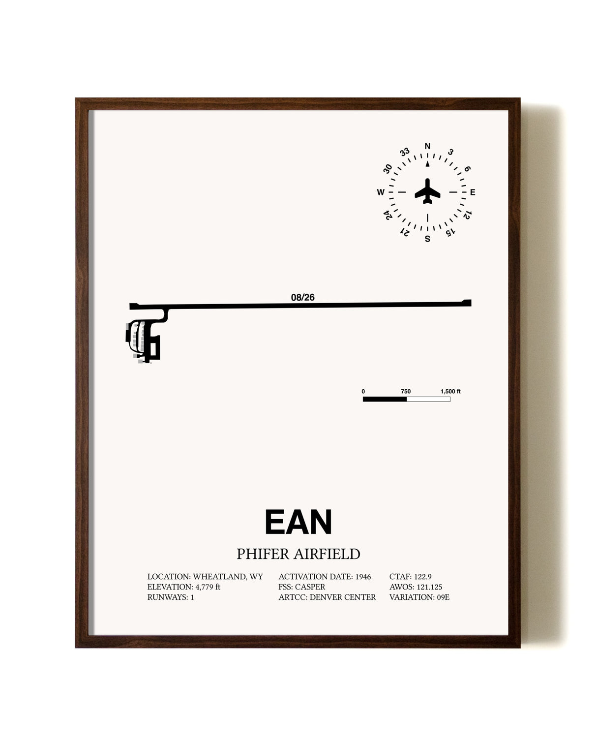Phifer Airfield aviation print in walnut frame