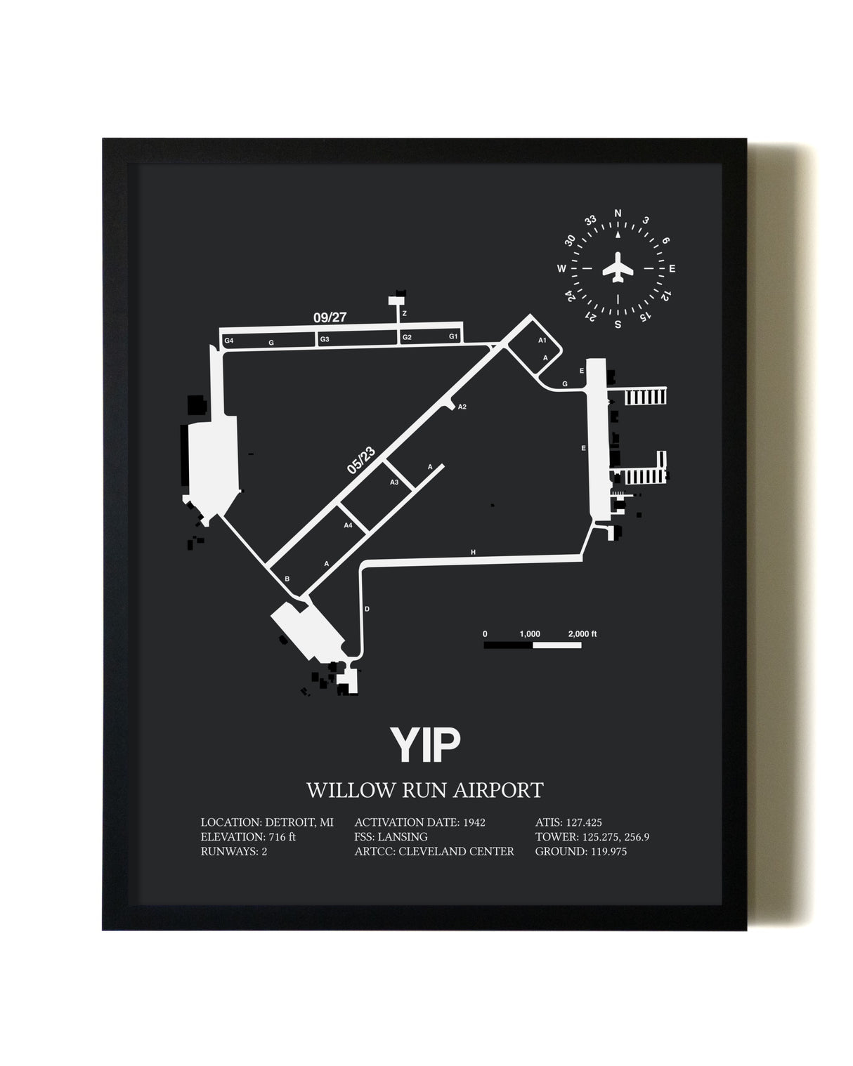 Unframed Willow Run Airport map print poster