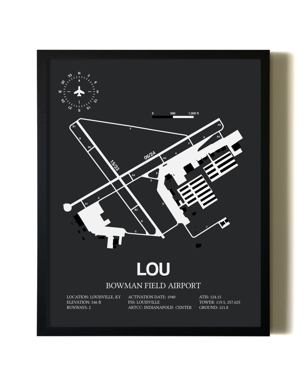Unframed Bowman Field Airport map print poster