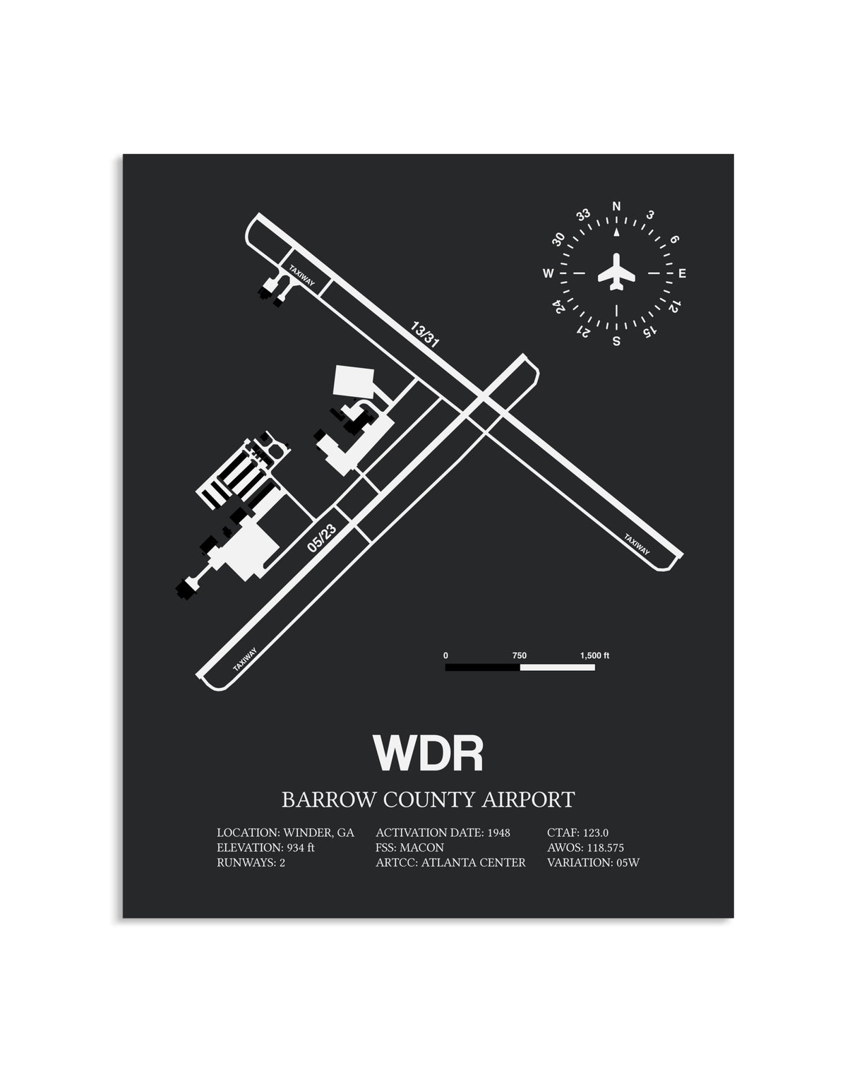 Gray Framed Barrow County Airport layout wall art poster