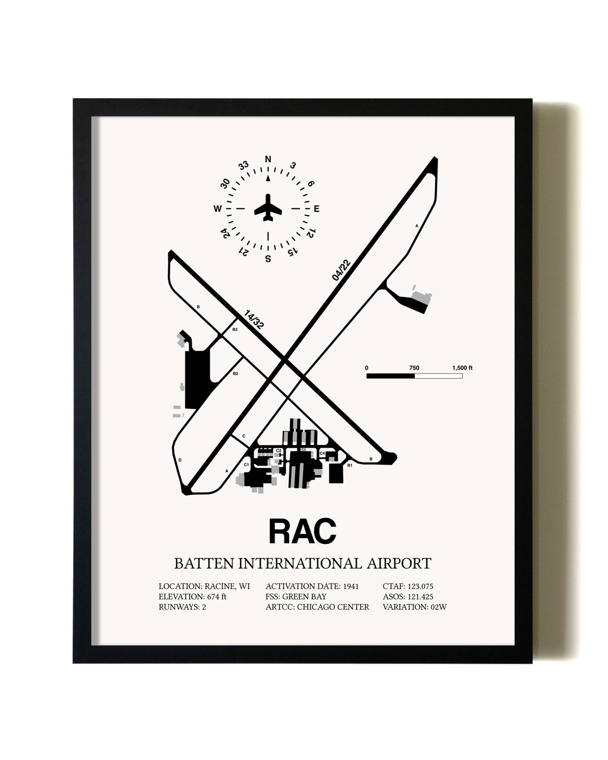 Framed Batten International Airport wall art poster in black frame