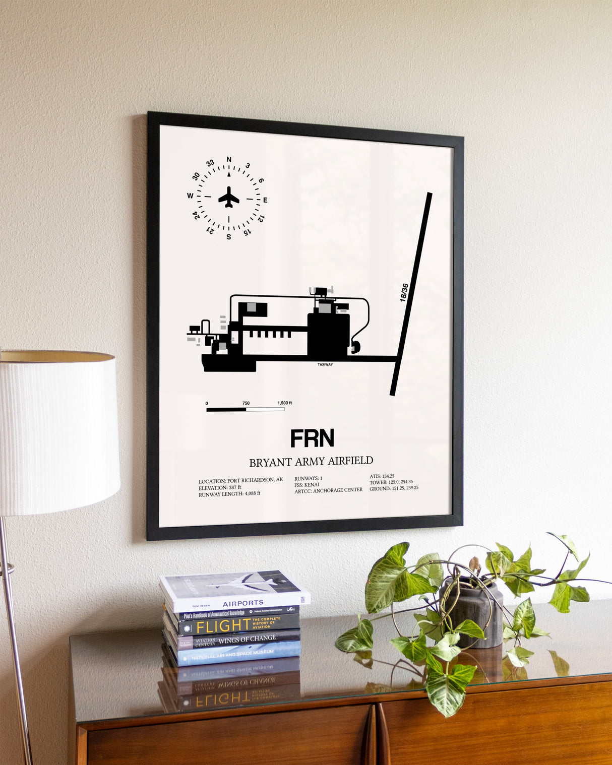 Bryant Army Airfield aviation wall décor in black wood frame
