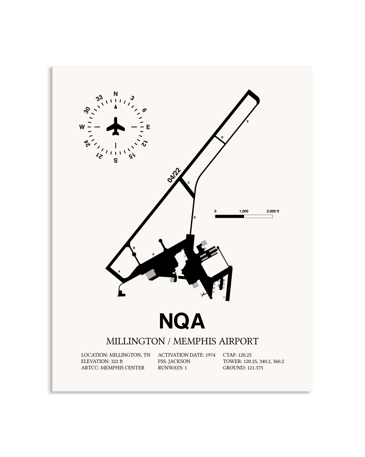 Gray Millington / Memphis Airport framed poster displayed in an airplane hangar