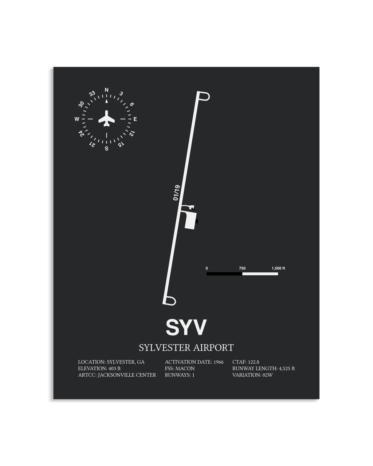 Gray Framed Sylvester Airport layout wall art poster