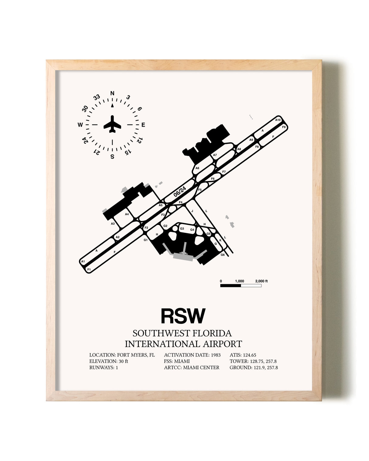 Southwest Florida International Airport framed wall art in white frame