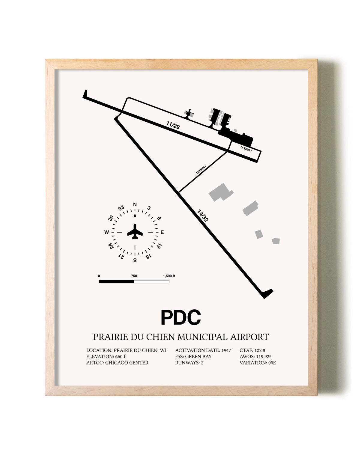 Prairie Du Chien Municipal Airport framed wall art in white frame
