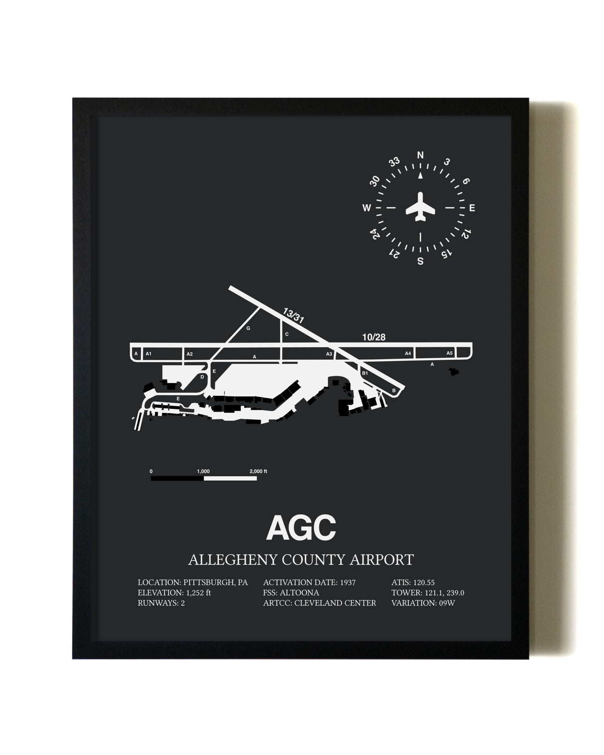 Unframed Allegheny County Airport map print poster