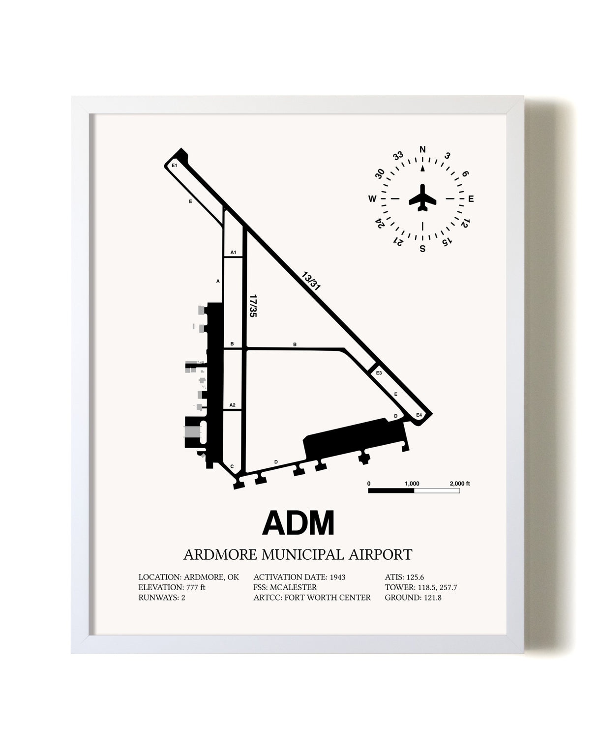Ardmore Municipal Airport airport map poster in oak frame