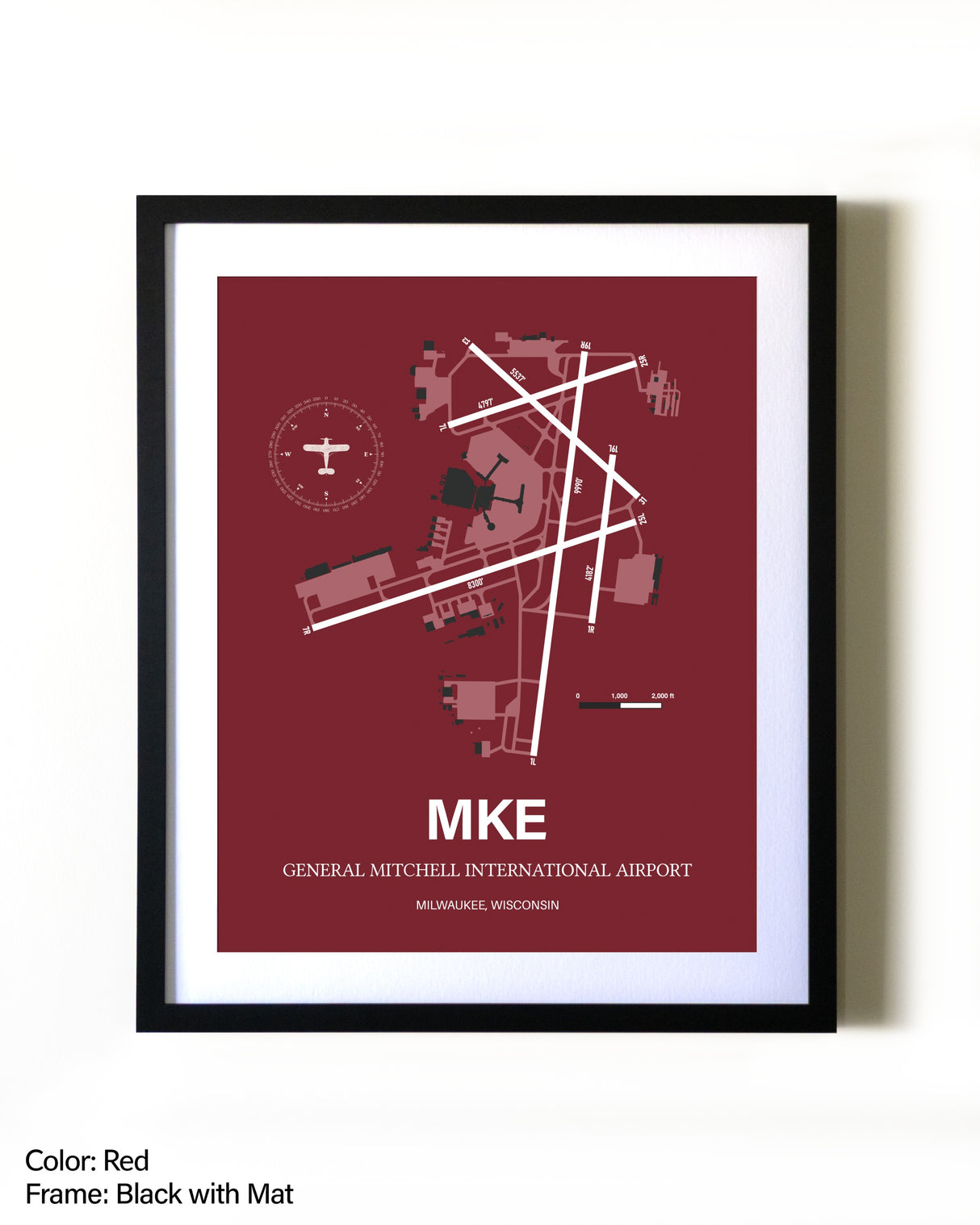General Mitchell International Airport aviation wall décor in black wood frame