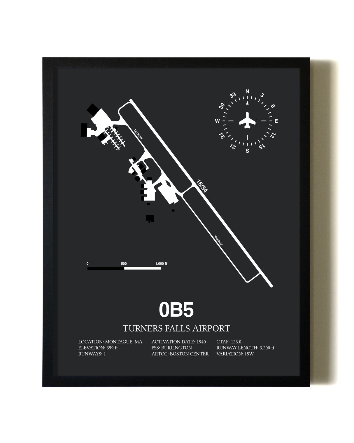 Unframed Turners Falls Airport map print poster