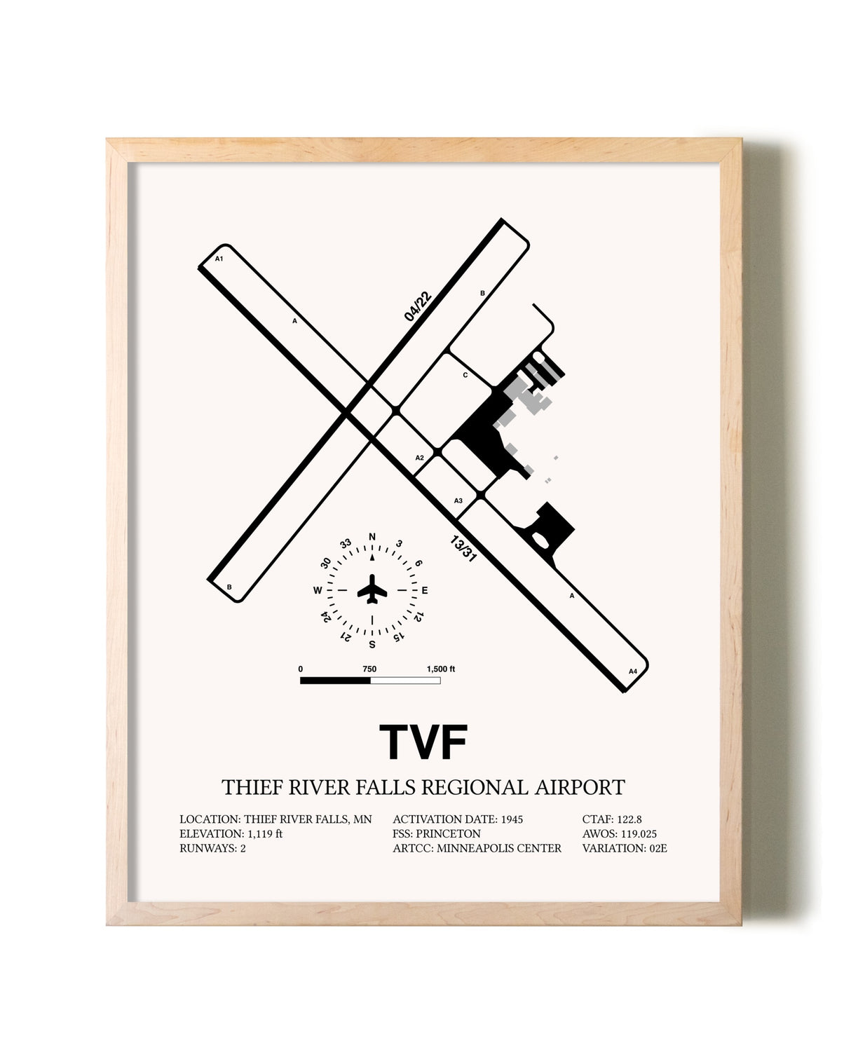 Thief River Falls Regional Airport framed wall art in white frame