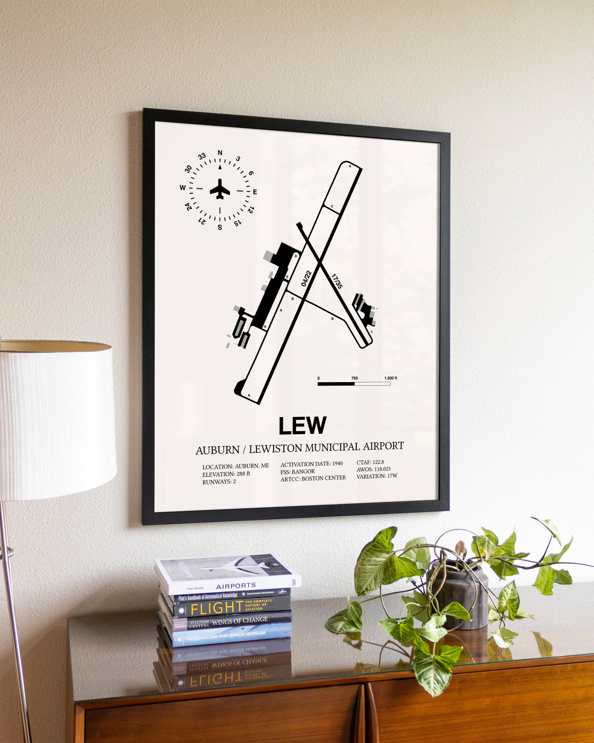 Auburn / Lewiston Municipal Airport aviation wall décor in black wood frame