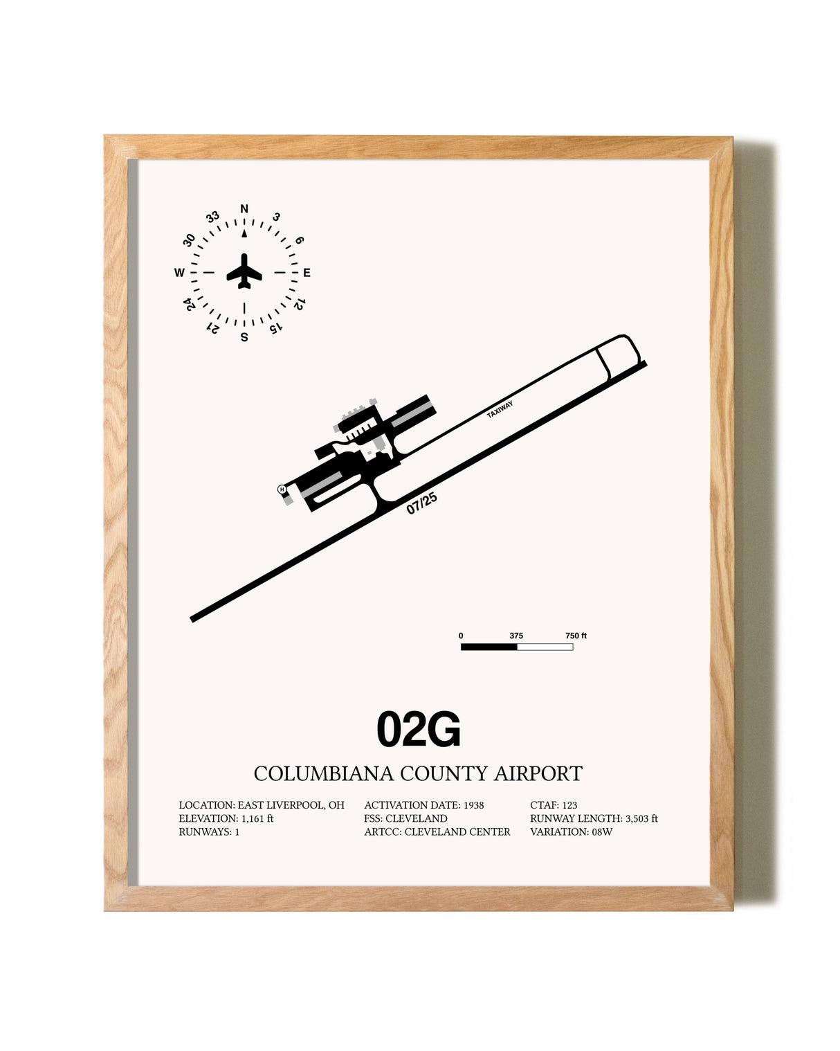 Columbiana County Airport framed print in natural wood frame