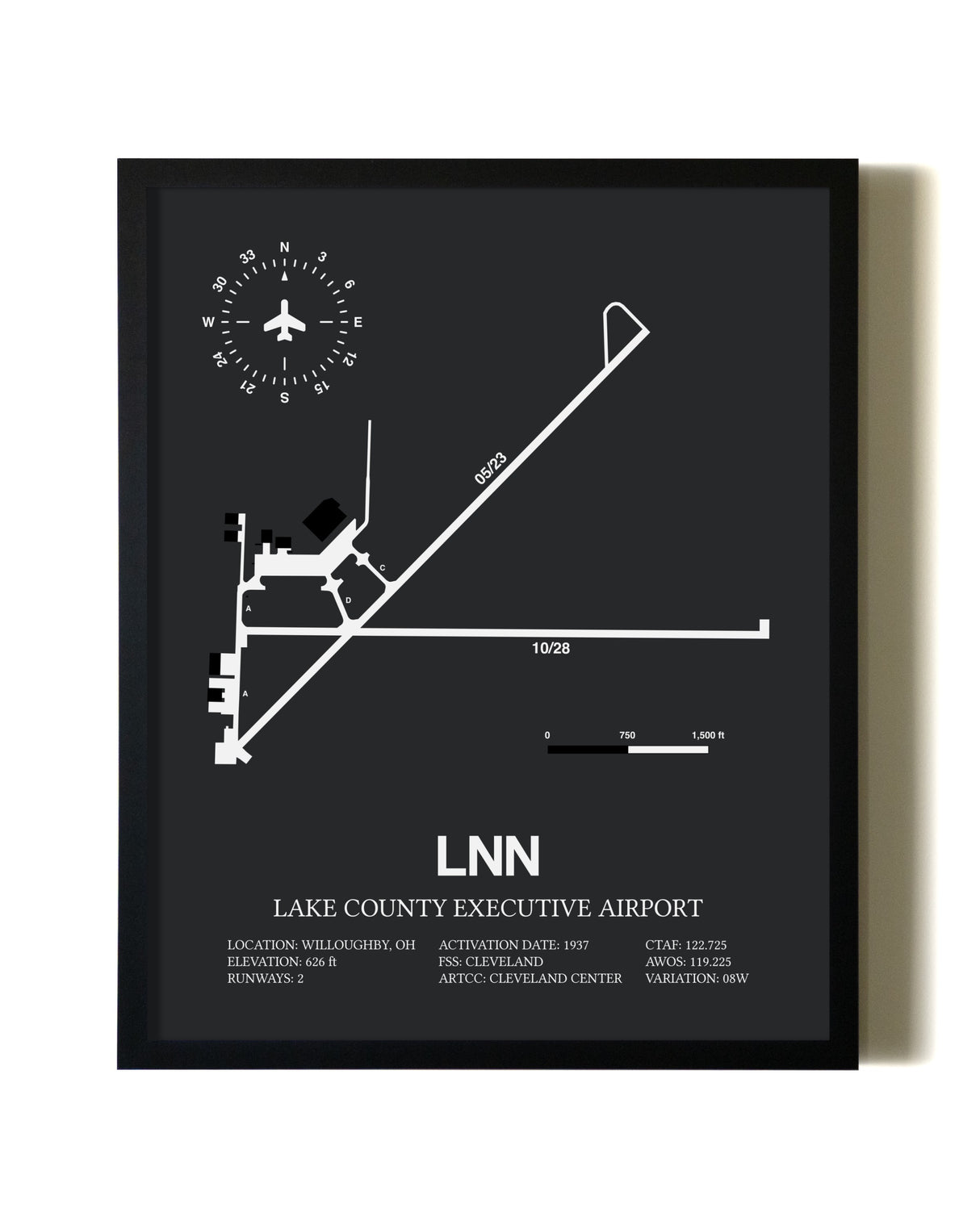 Unframed Lake County Executive Airport map print poster