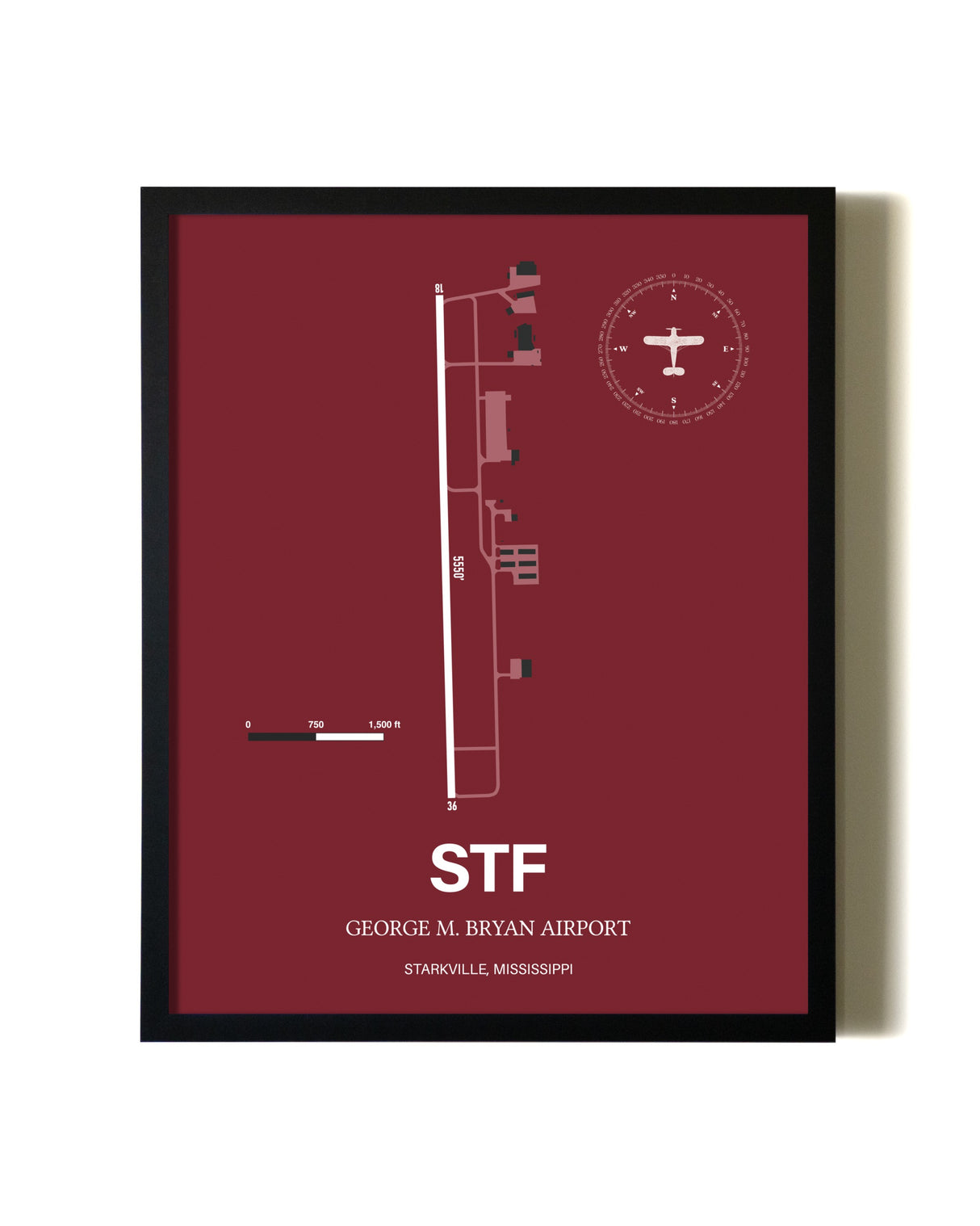 Red Framed George M. Bryan Airport wall art poster in black frame