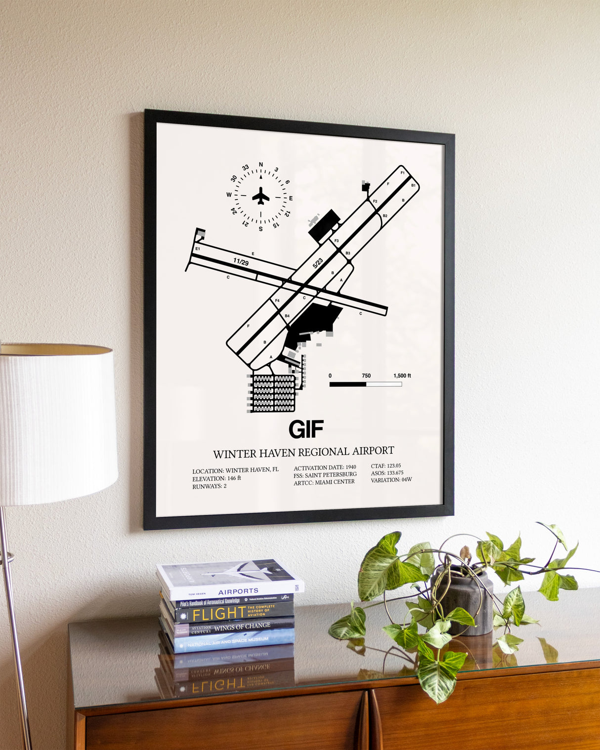 Winter Haven Regional Airport aviation wall décor in black wood frame