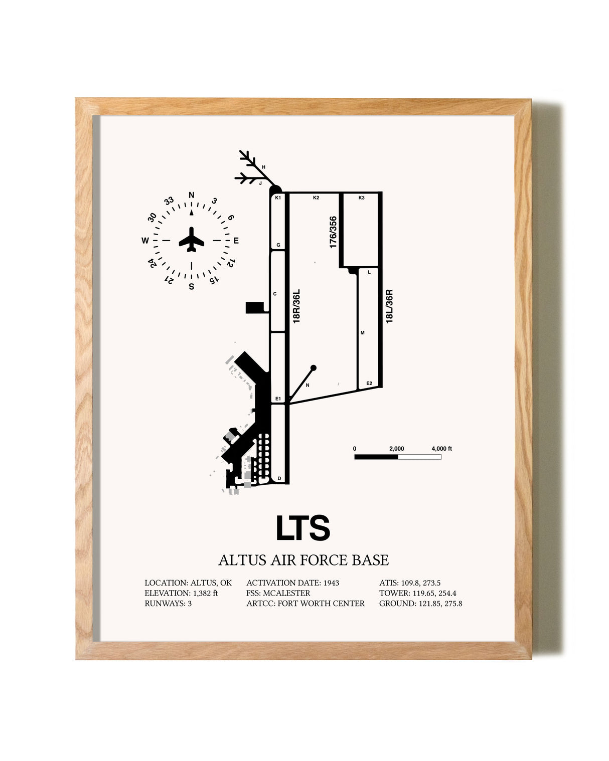 Altus Air Force Base framed print in natural wood frame