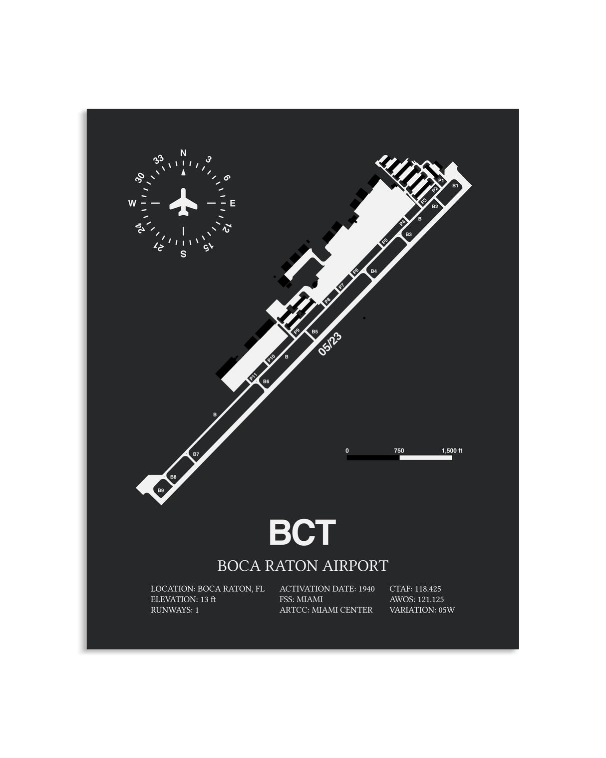 Gray Framed Boca Raton Airport layout wall art poster