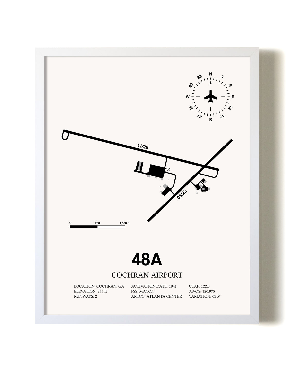 Cochran Airport airport map poster in oak frame