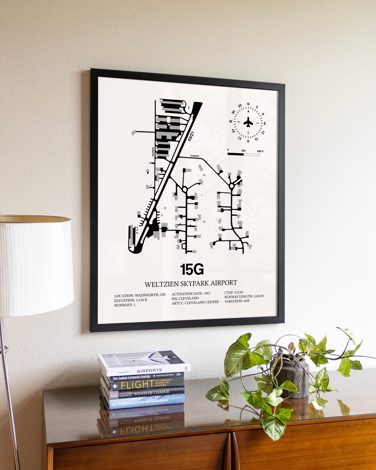 Weltzien Skypark Airport aviation wall décor in black wood frame