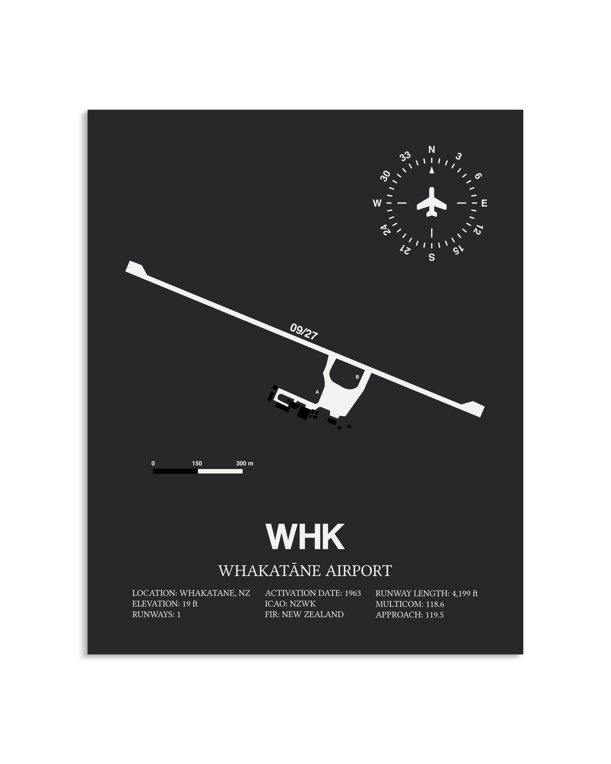 Gray Framed Whakatane Airport layout wall art poster