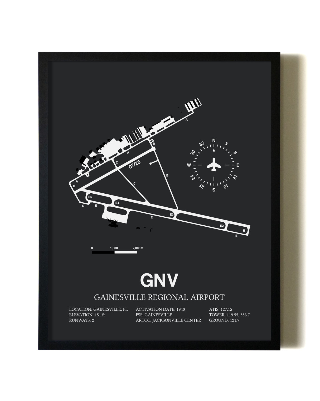 Unframed Gainesville Regional Airport map print poster