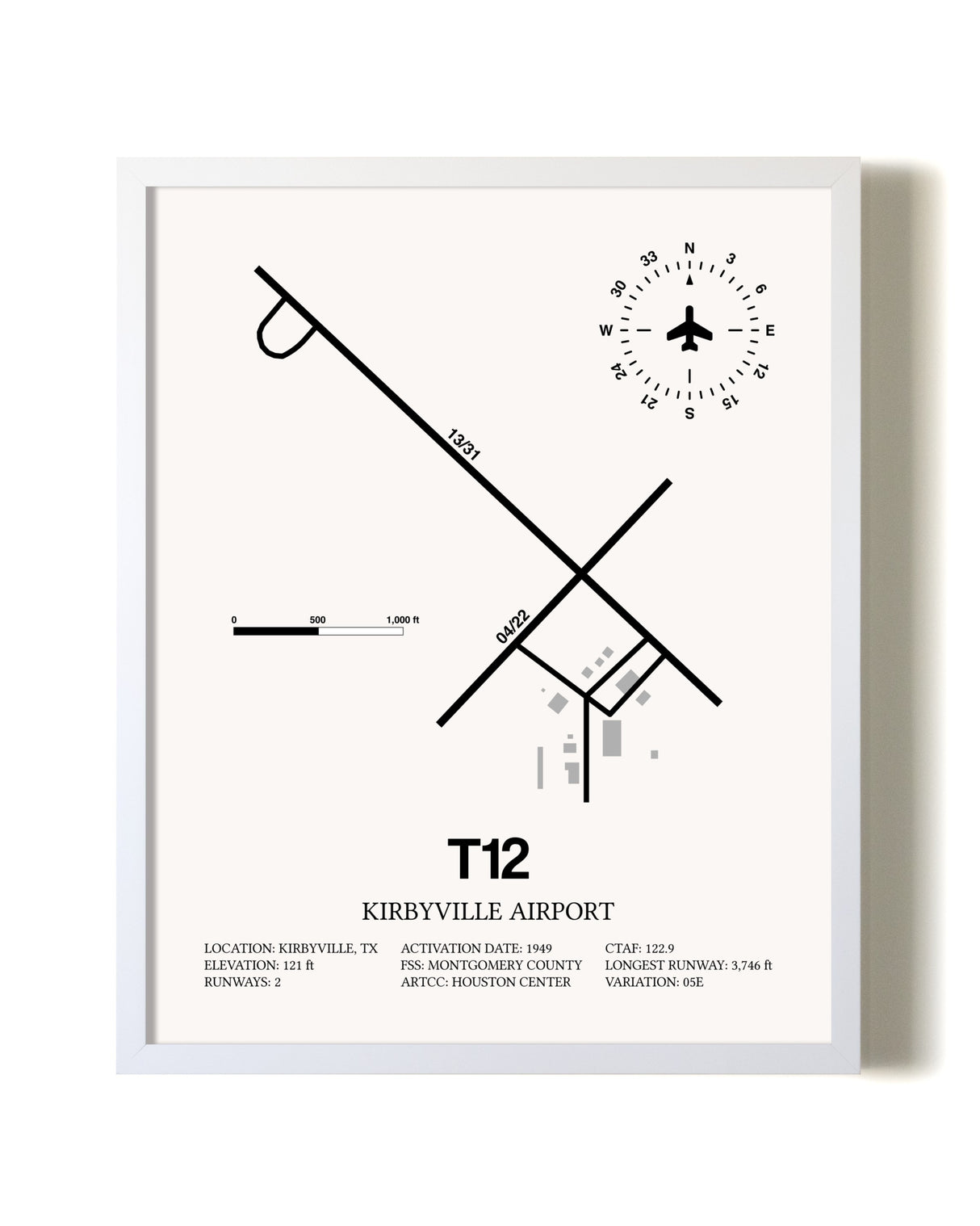 Kirbyville Airport airport map poster in oak frame