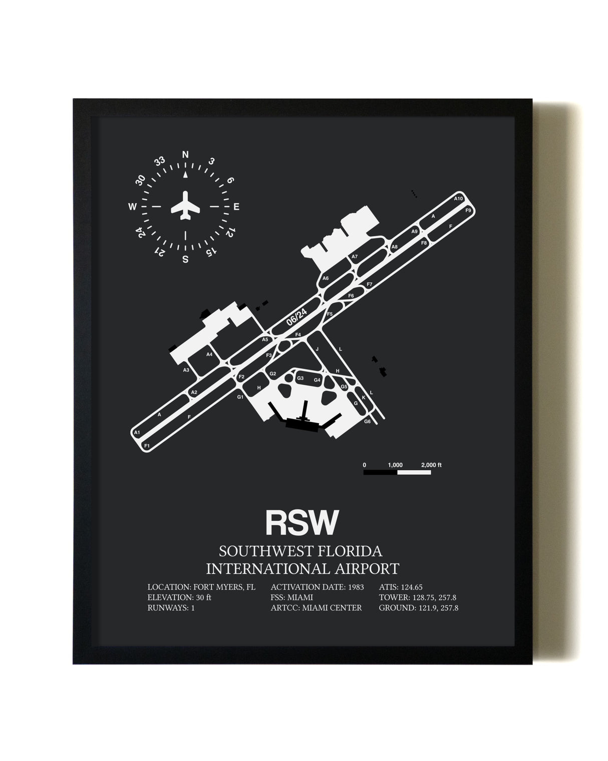 Unframed Southwest Florida International Airport map print poster