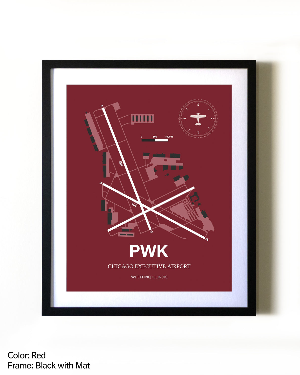 Chicago Executive Airport aviation wall décor in black wood frame