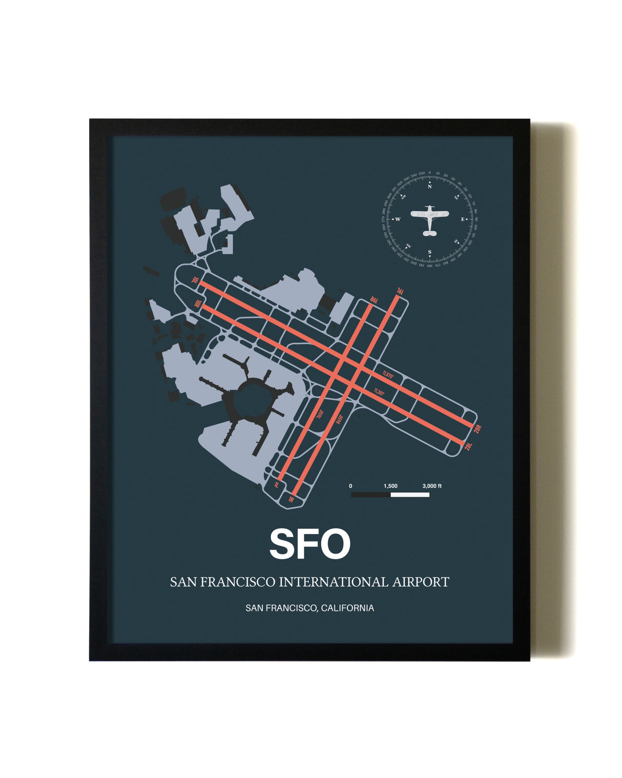 Slate Framed San Francisco International Airport wall art poster in black frame