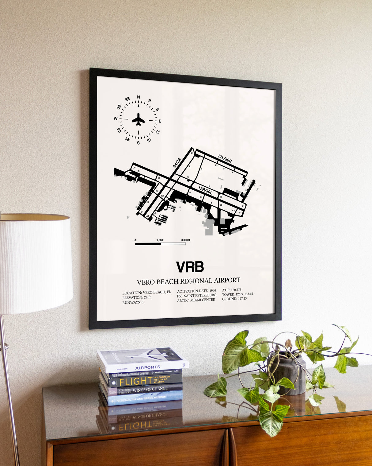 Vero Beach Regional Airport aviation wall décor in black wood frame