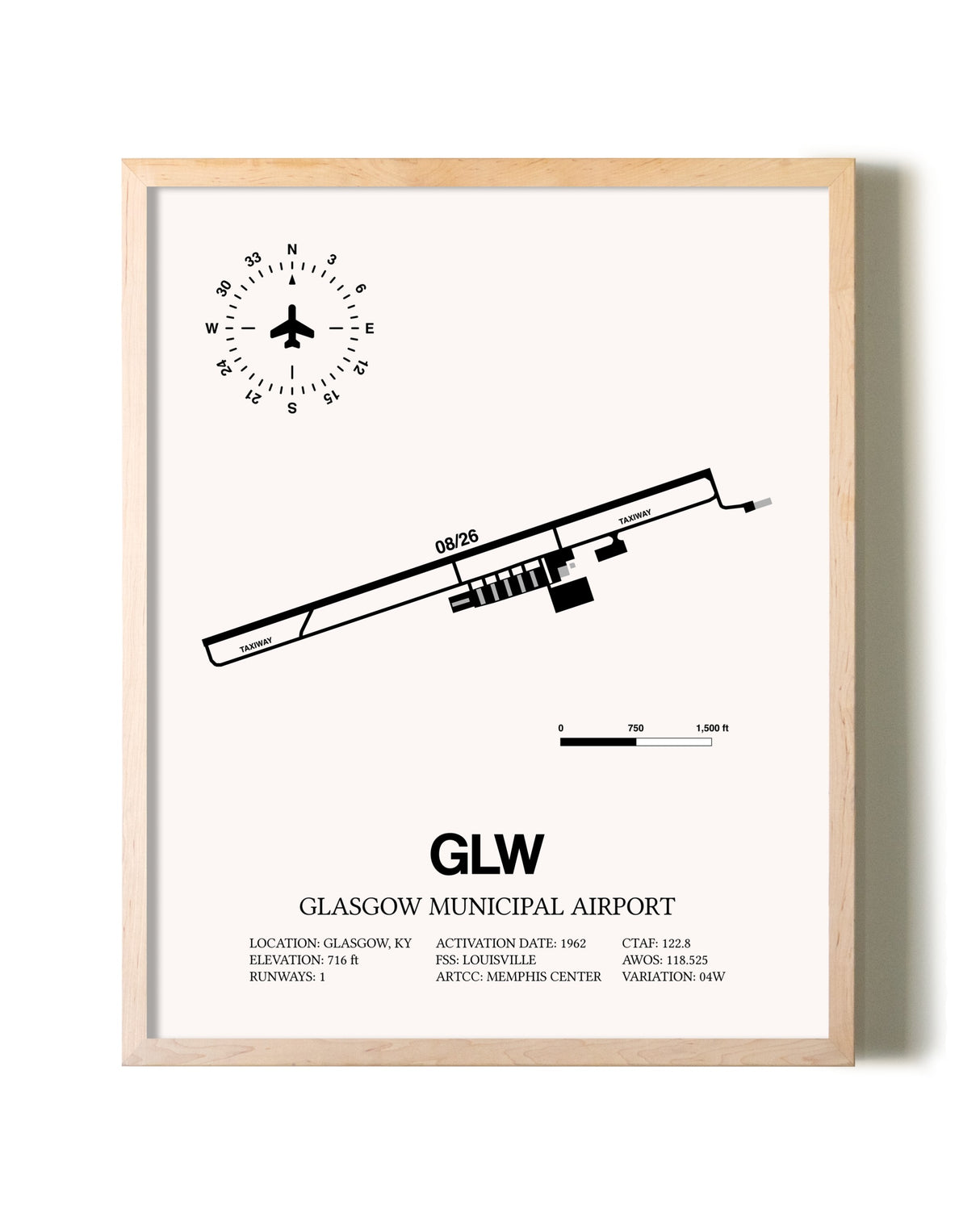 Glasgow Municipal Airport framed wall art in white frame
