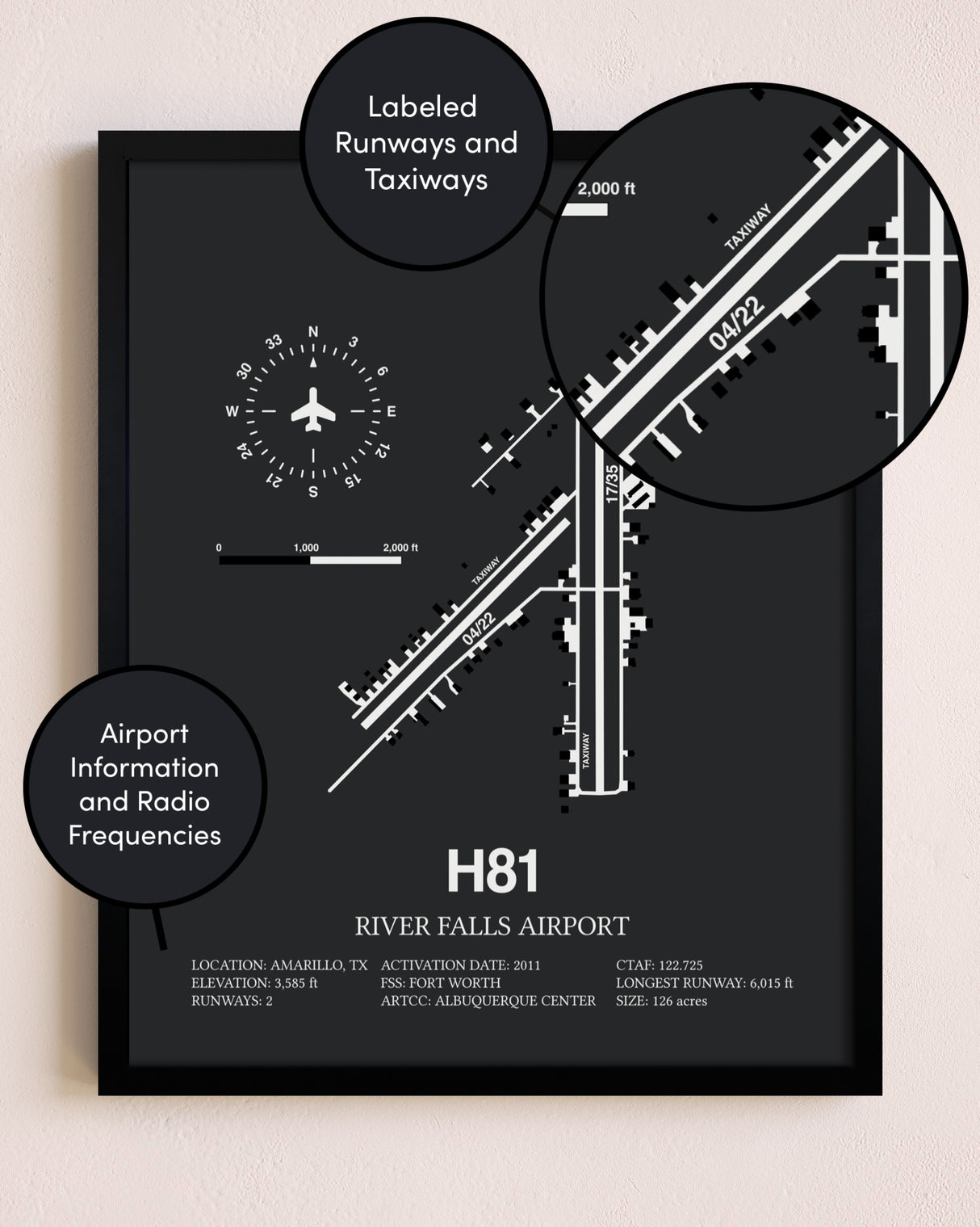River Falls Airport poster size comparison chart