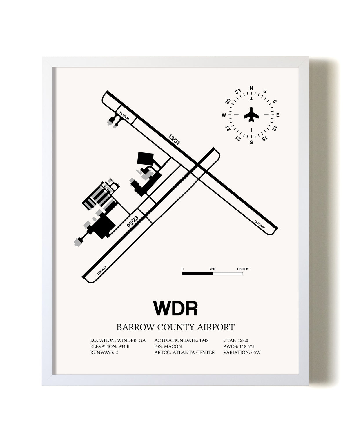 Barrow County Airport airport map poster in oak frame