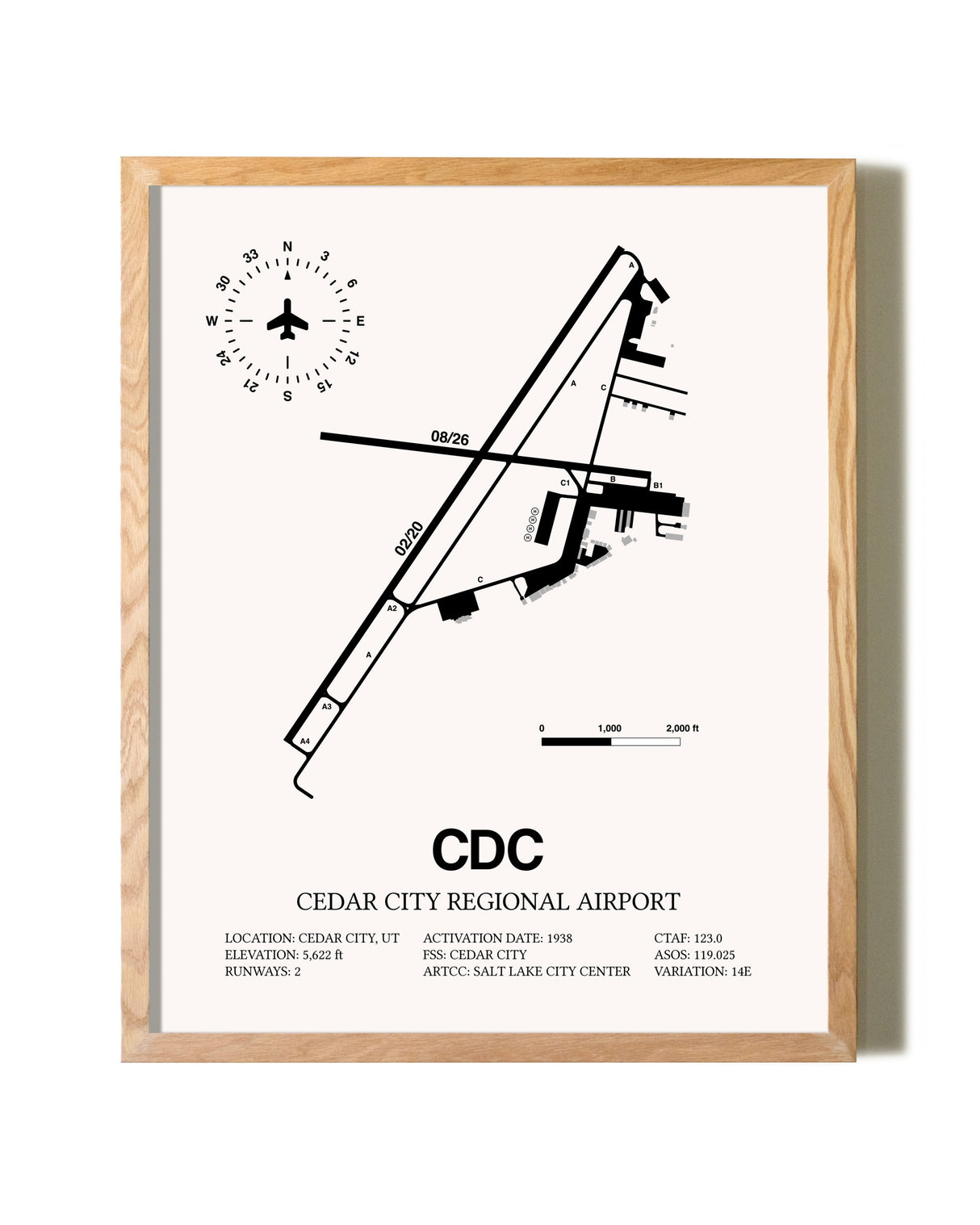 Cedar City Regional Airport framed print in natural wood frame