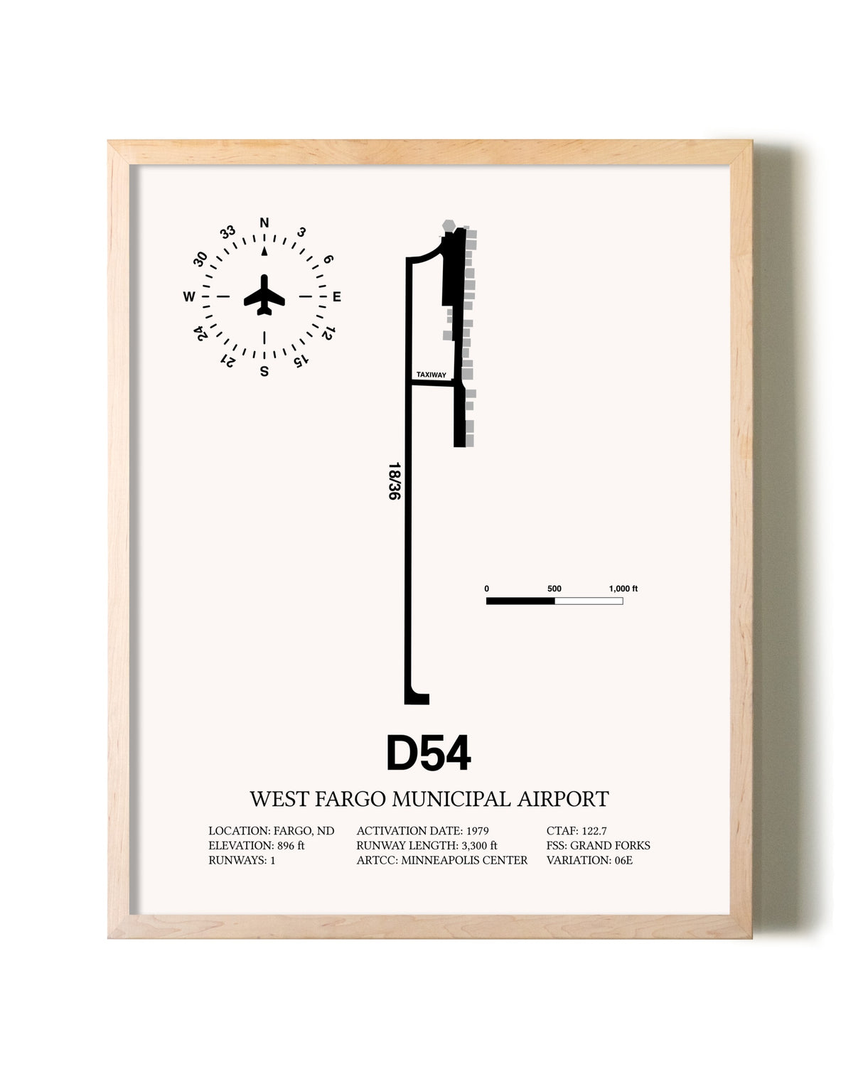 West Fargo Municipal Airport framed wall art in white frame