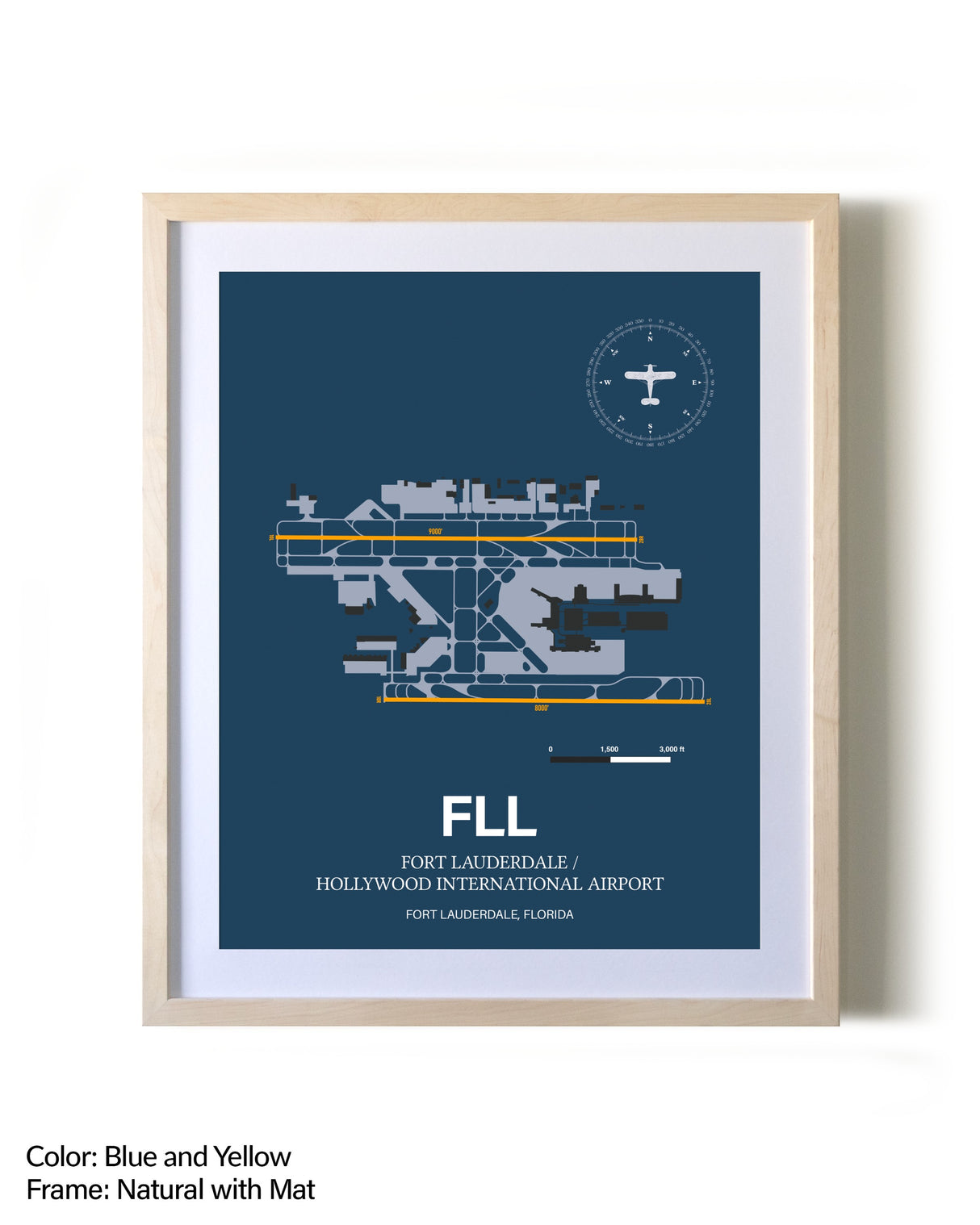 Fort Lauderdale/Hollywood International Airport framed print in natural wood frame with mat