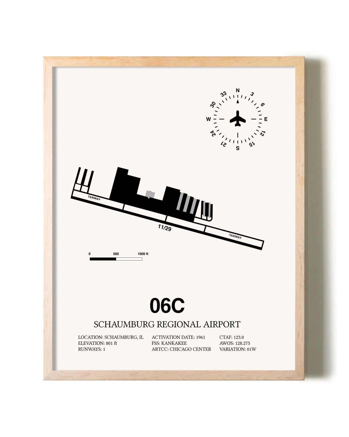 Schaumburg Regional Airport framed wall art in white frame