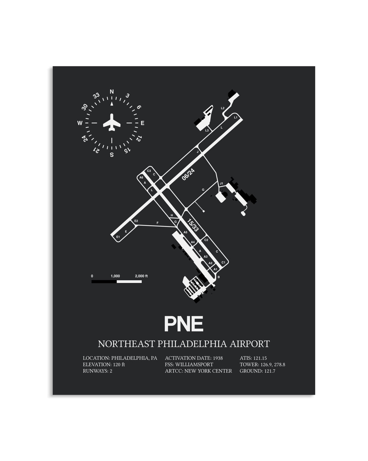 Gray Framed Northeast Philadelphia Airport layout wall art poster
