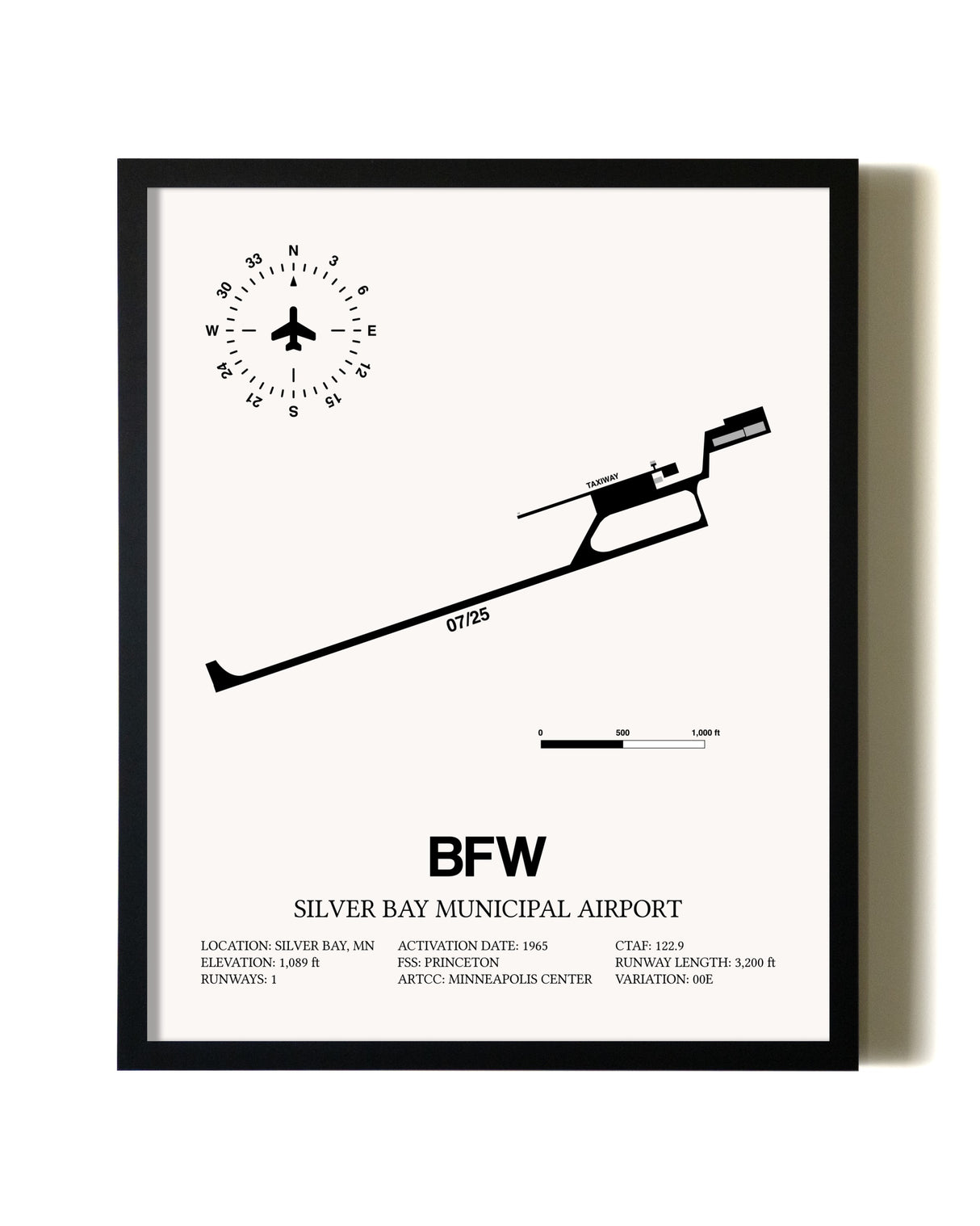 Framed Silver Bay Municipal Airport wall art poster in black frame