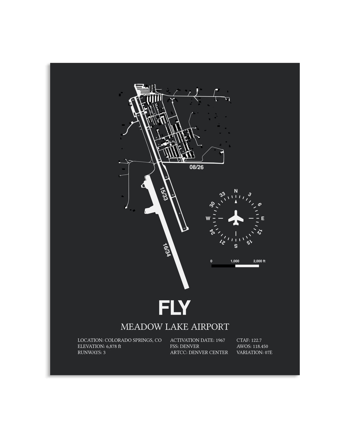 Gray Framed Meadow Lake Airport layout wall art poster