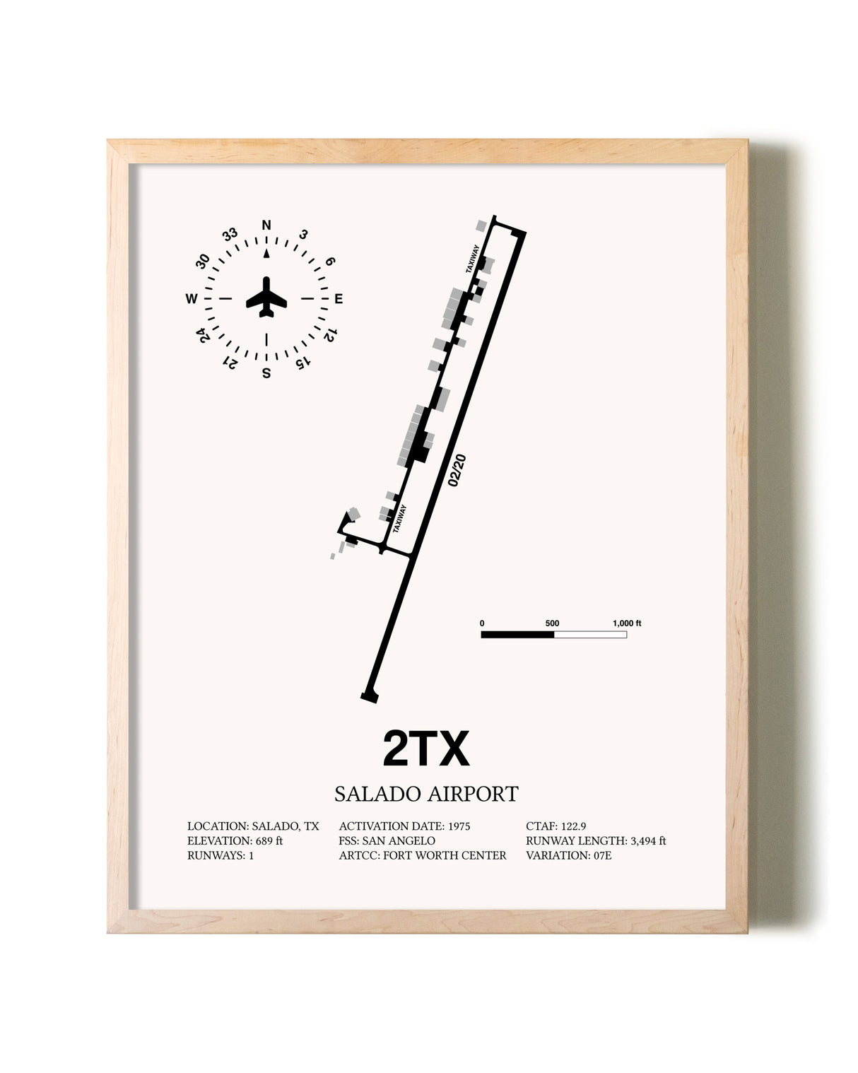 Salado Airport framed wall art in white frame