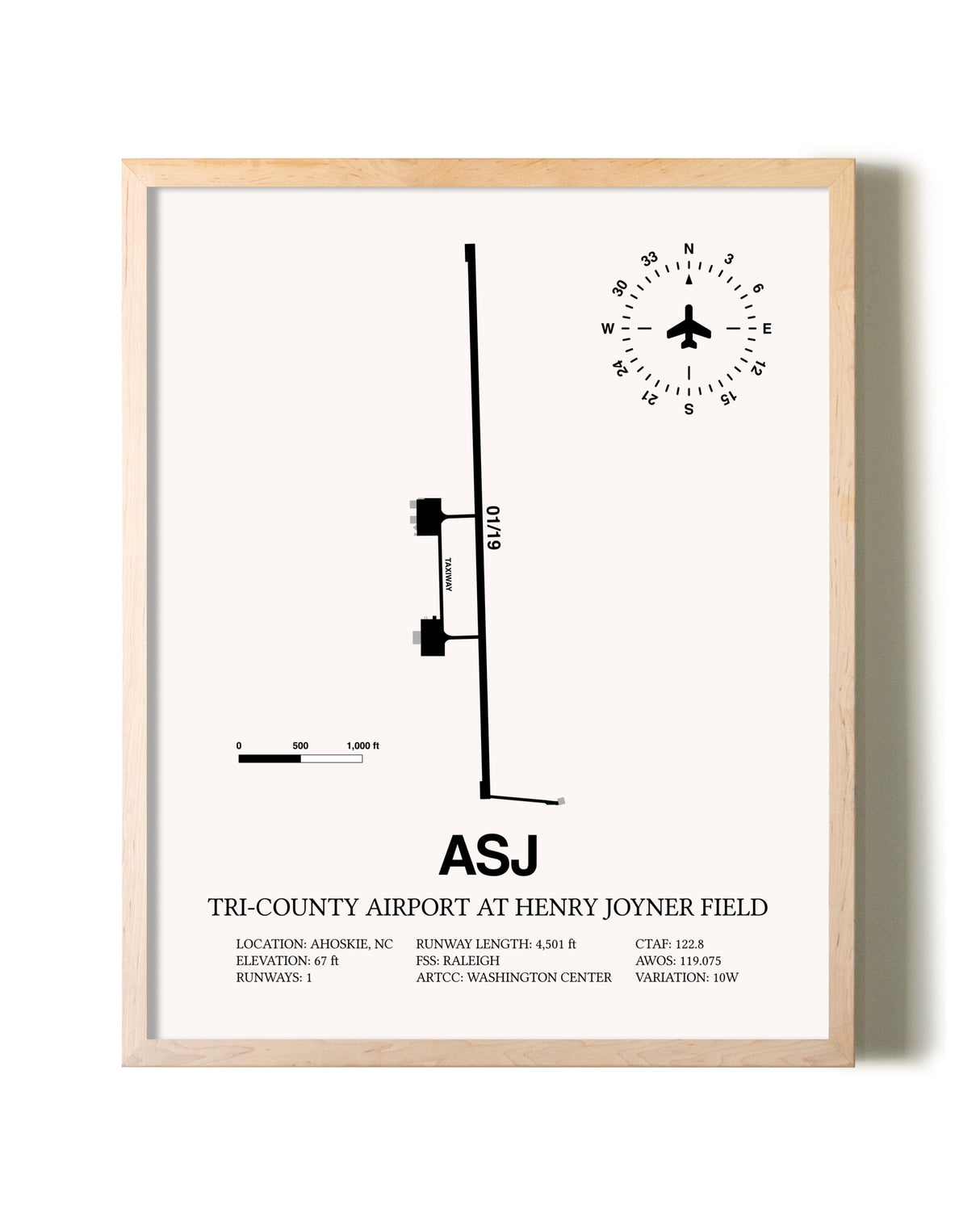 Tri-County Airport At Henry Joyner Field framed wall art in white frame
